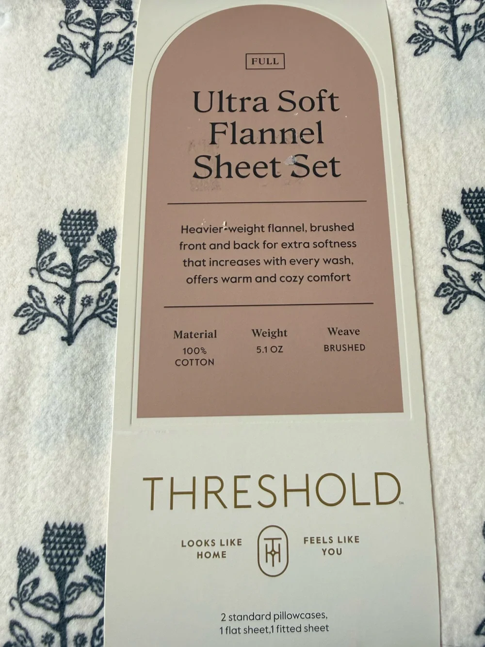 Threshold Ultra Soft Flannel Sheet Set - White with Navy Floral